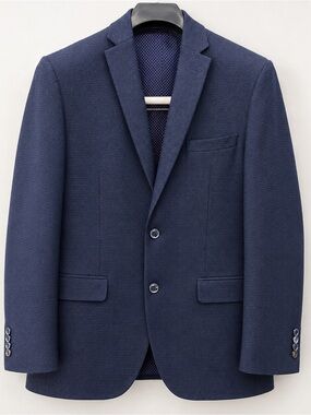 Men's Tailored Navy Textured Two-Button Blazer
